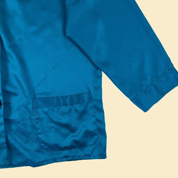 1990s S Victorias Secret Gold teal/blue top, vintage satin blue long sleeve top - Picture 9 of 9